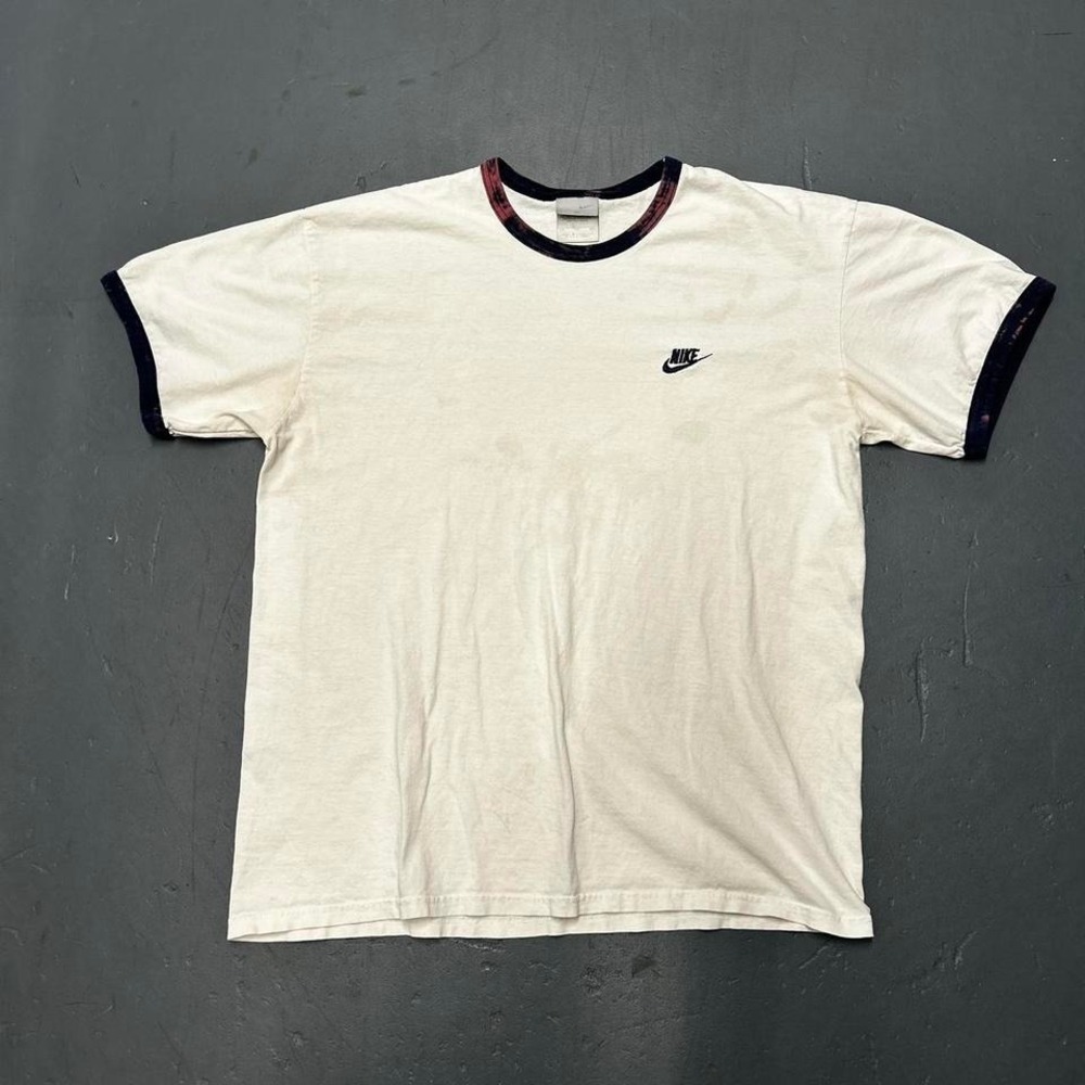 Vintage Y2K Nike grey tag essential mini swoosh white ringer tee shirt tshirt